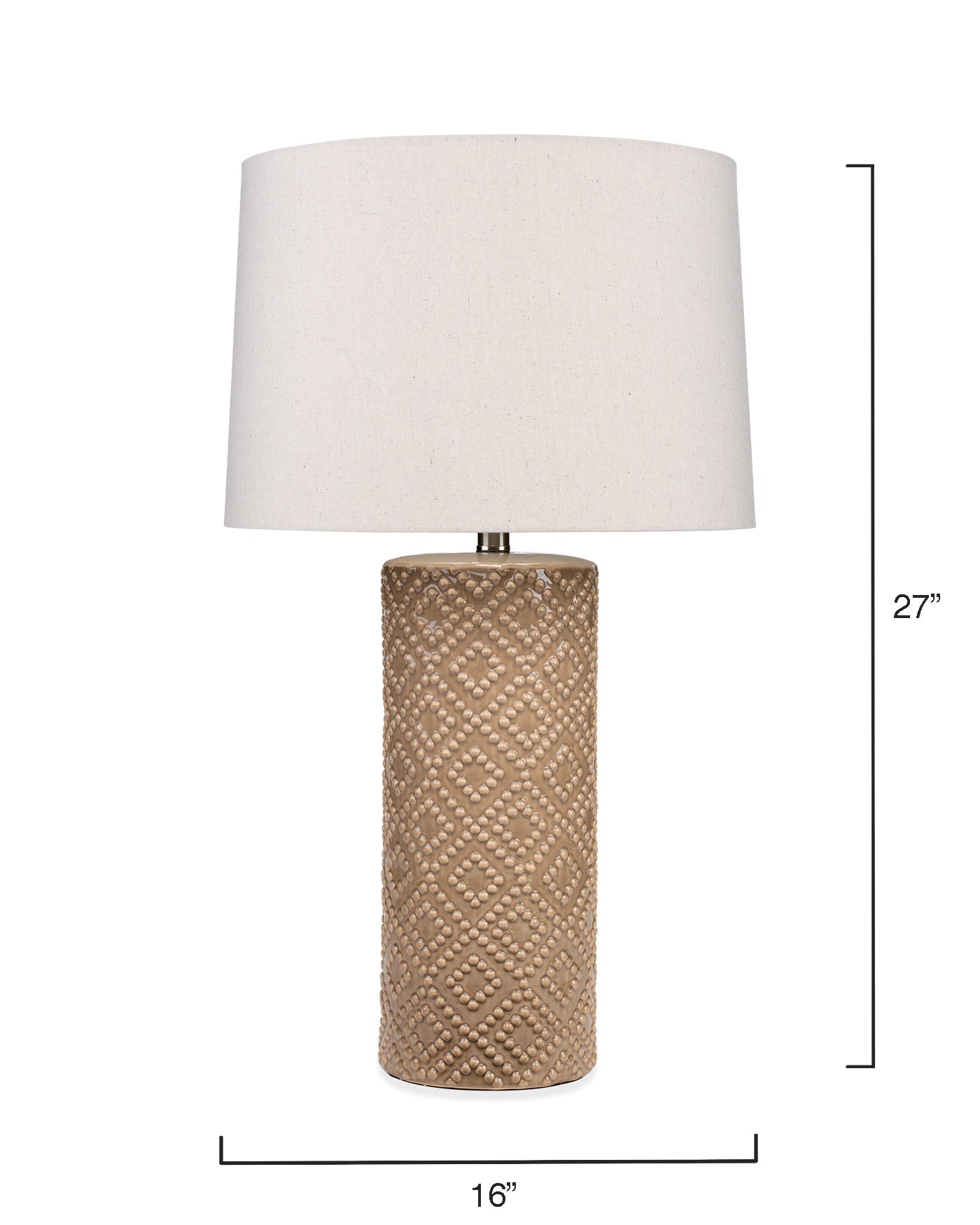 Albi Table Lamp in Oatmeal Patterned Ceramic With Tapered Shade in Taupe Linen