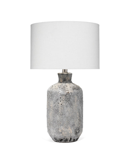 Blaire Table Lamp in Grey Textured Ceramic With Drum Shade in Cream Cotton