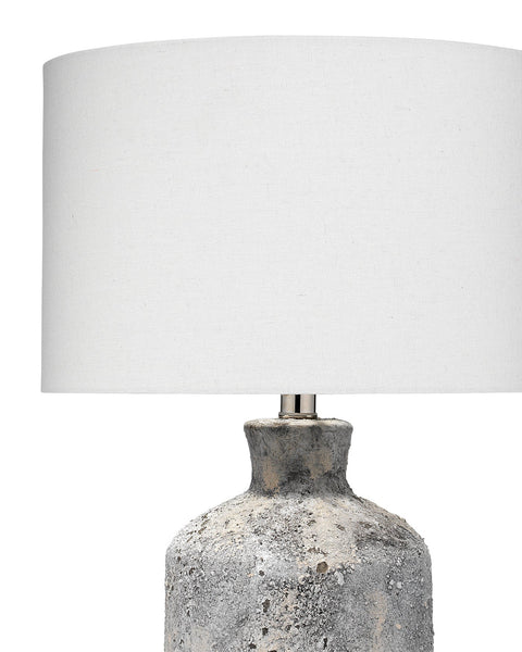 Blaire Table Lamp in Grey Textured Ceramic With Drum Shade in Cream Cotton