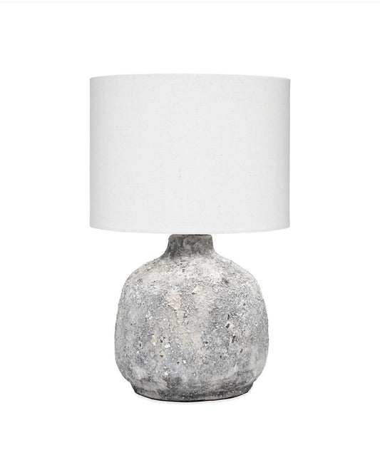 Blake Table Lamp in Grey Textured Ceramic With Drum Shade in Cream Cotton