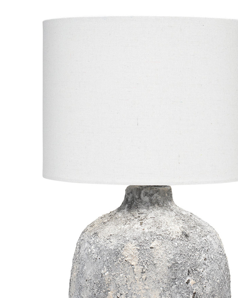 Blake Table Lamp in Grey Textured Ceramic With Drum Shade in Cream Cotton