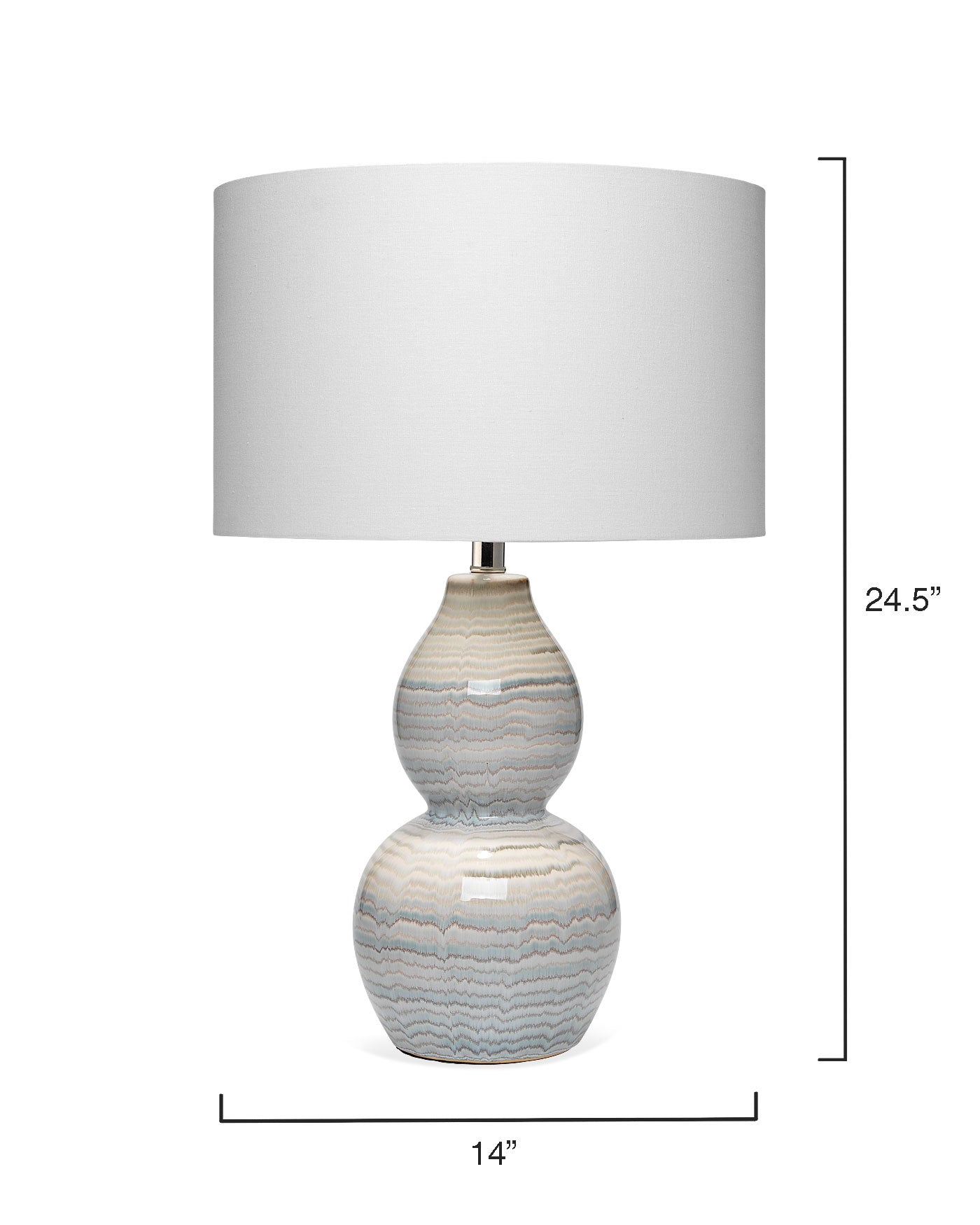 Catalina Wave Table Lamp in White & Blue Patterned Ceramic With Drum Shade in Cream Linen