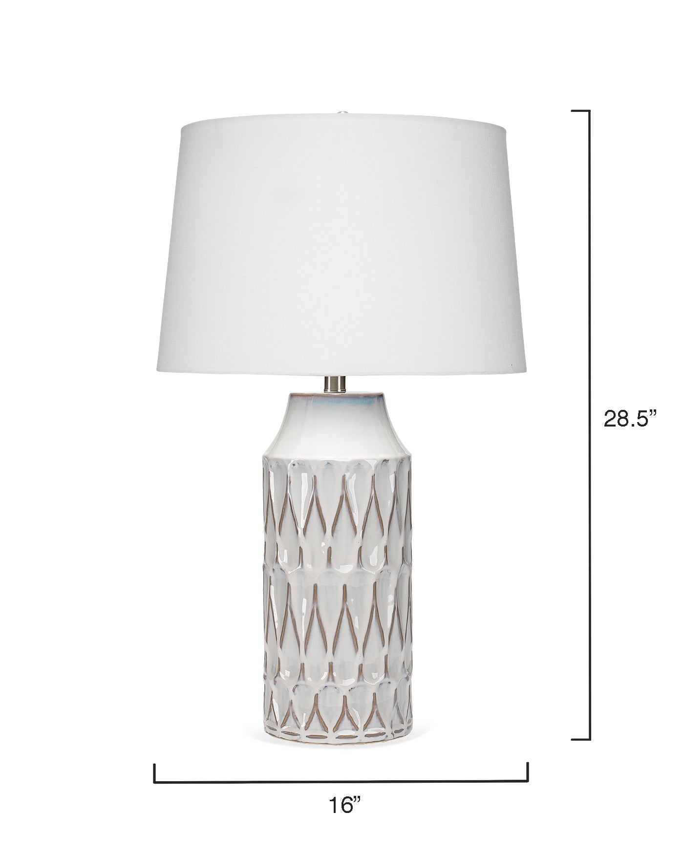 Dalia Table Lamp in White Patterned Ceramic With Tapered Shade in Off White Linen