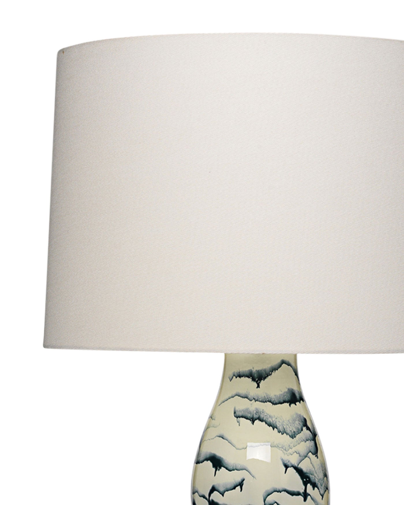 Elodie Table Lamp in White & Blue Swirl With Tapered Shade in Cream Linen