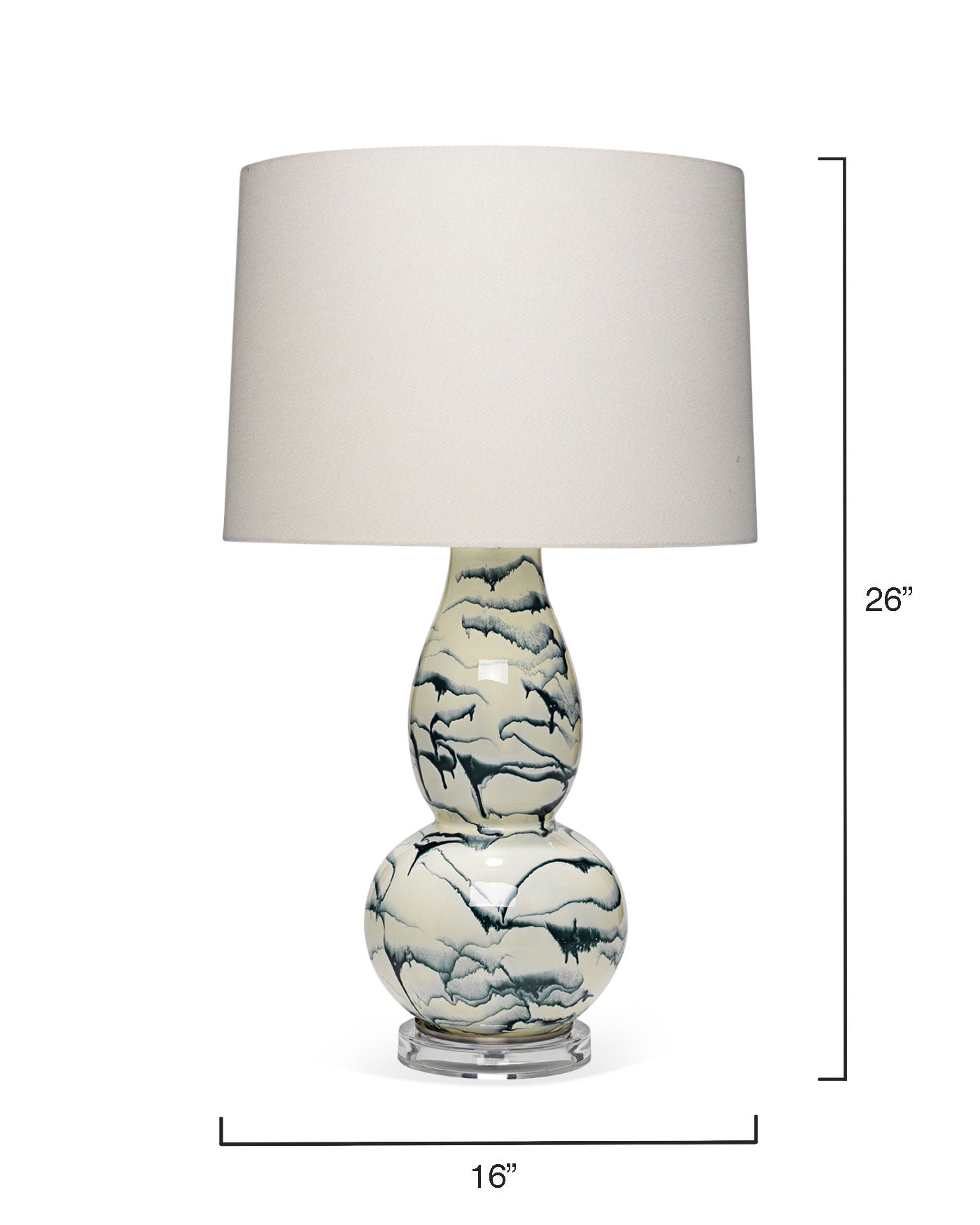 Elodie Table Lamp in White & Blue Swirl With Tapered Shade in Cream Linen