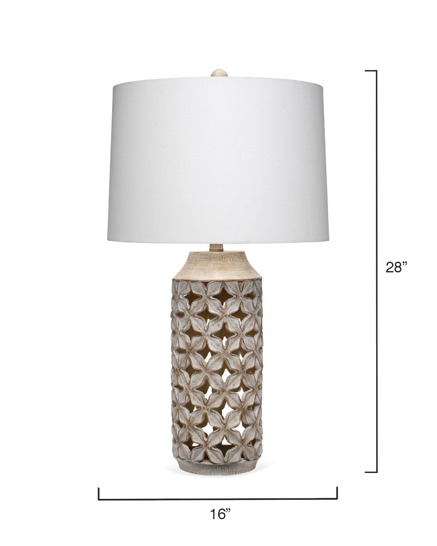 Flora Table Lamp in White Washed Resin With Tapered Shade in Off White Linen