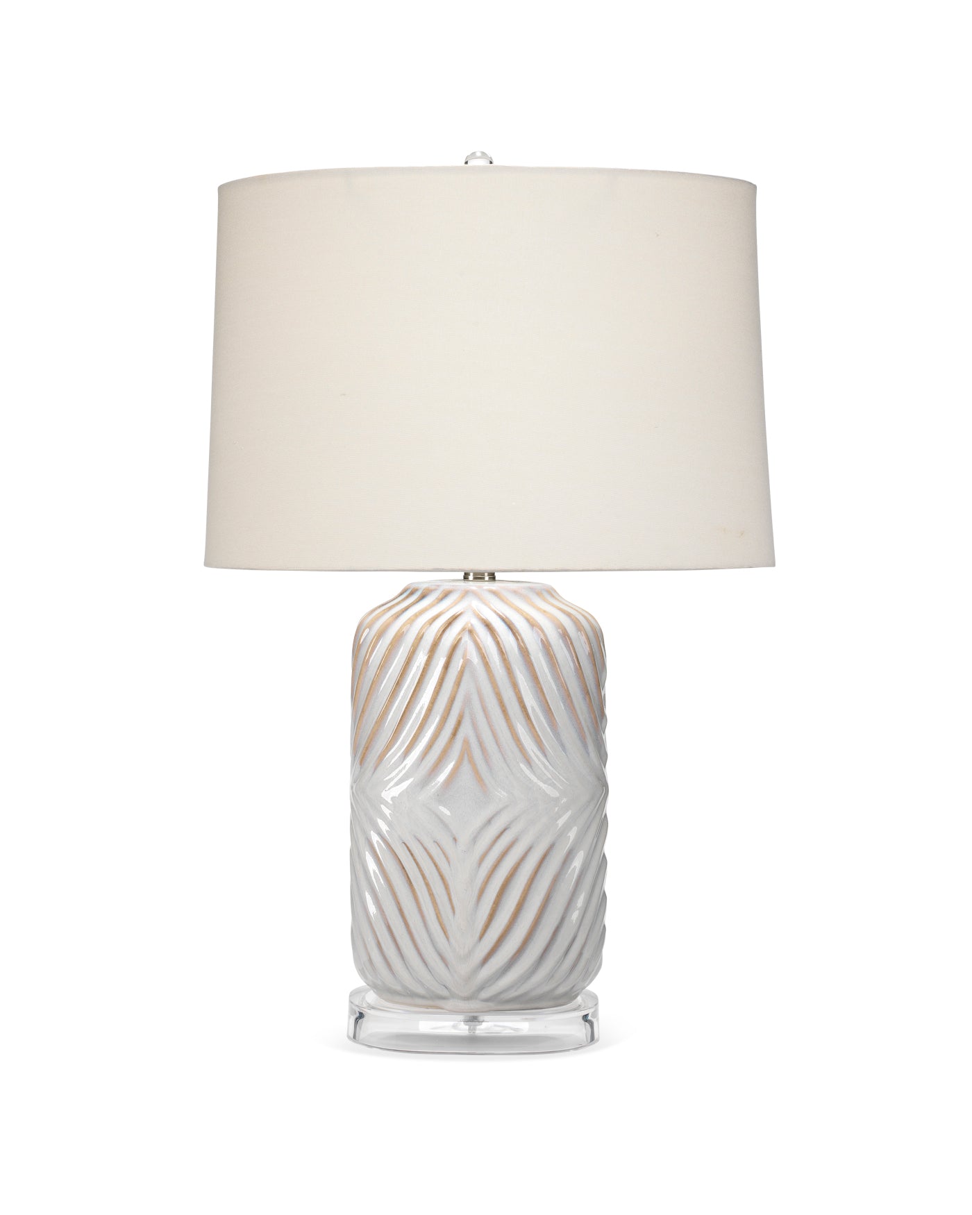 Harper Table Lamp in White With Natural Undertones Ceramic With Tapered Shade in Cream Linen