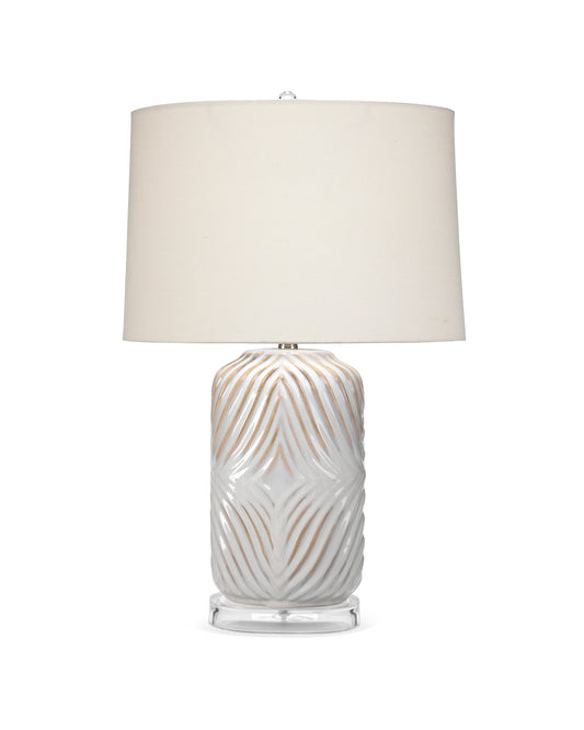 Harper Table Lamp in White With Natural Undertones Ceramic With Tapered Shade in Cream Linen