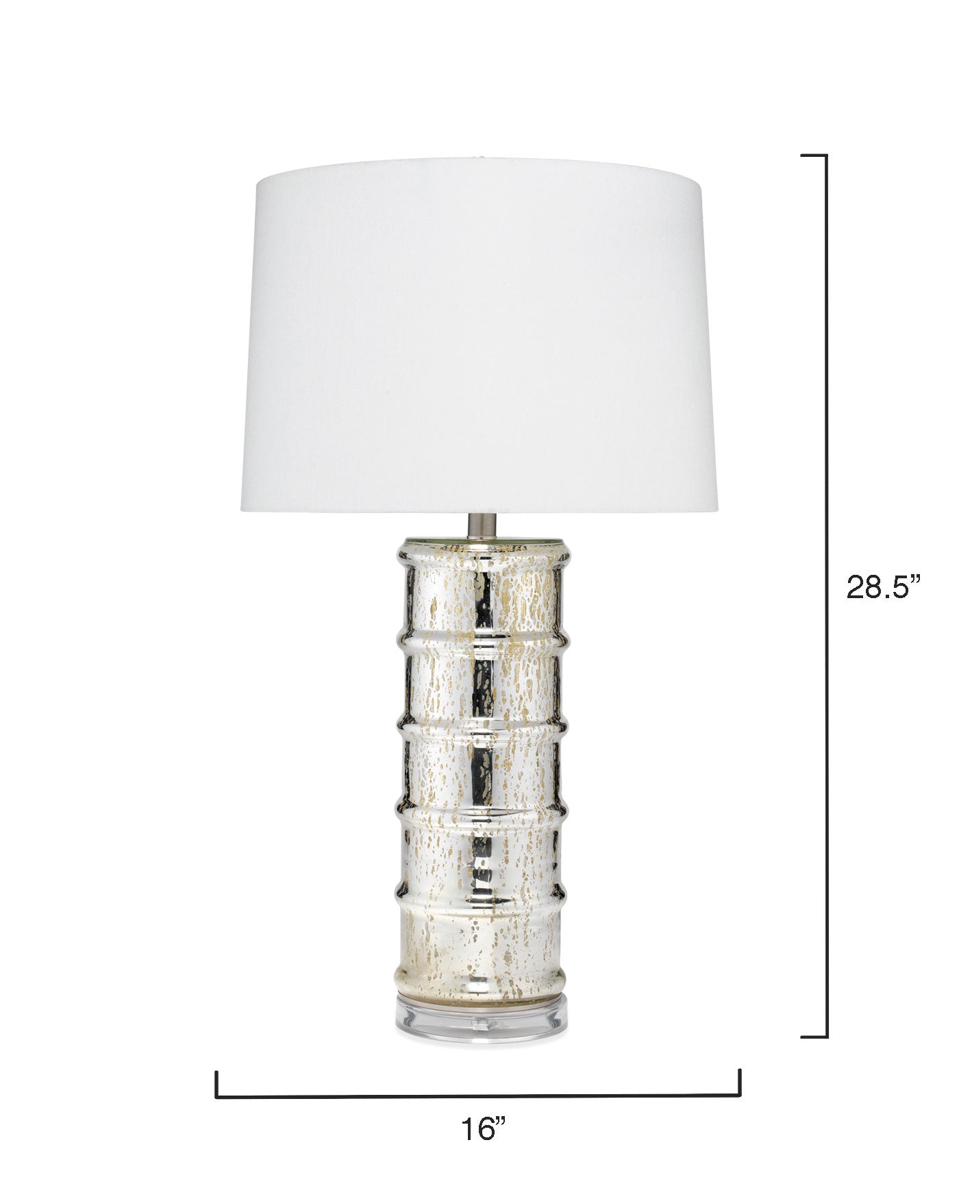 Irene Table Lamp in Silver Mercury Glass With Tapered Shade in Off White Linen