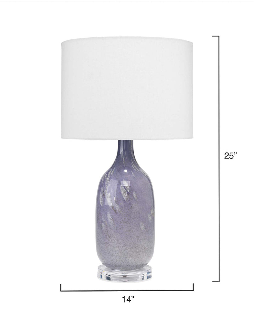 Maya Table Lamp in Lavender Blown Glass With Drum Shade in Off White Linen