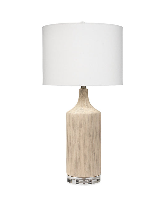 Zara Table Lamp in Natural Textured Ceramic With Drum Shade in Off White Linen