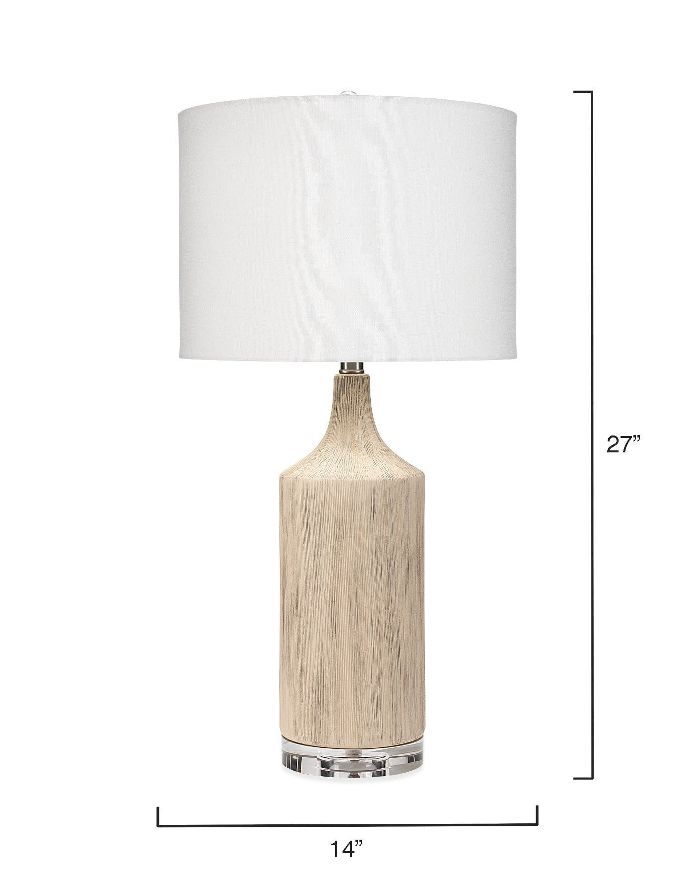 Zara Table Lamp in Natural Textured Ceramic With Drum Shade in Off White Linen