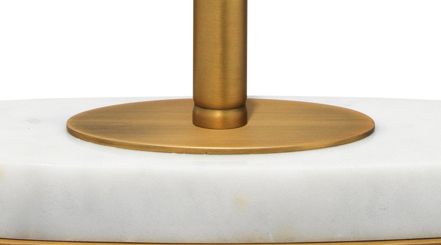 Barcroft Table Lamp in Antique Brass & White Marble With White Linen Oval Shade