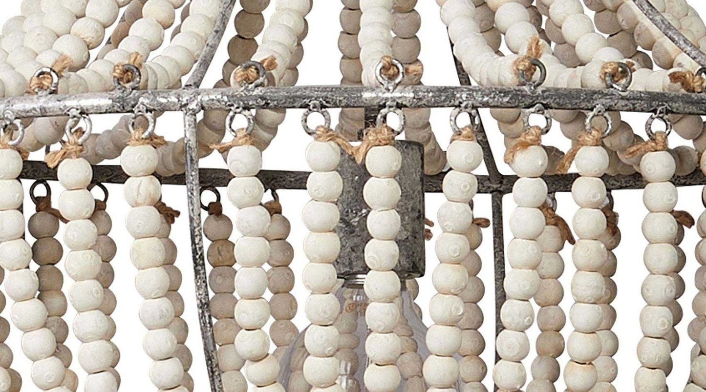 Blanca Chandelier in White Washed Wood Beads & Antique Grey