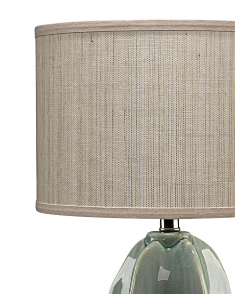 Hermosa Table Lamp in Teal Ceramic With Drum Shade in Ivory Hemp