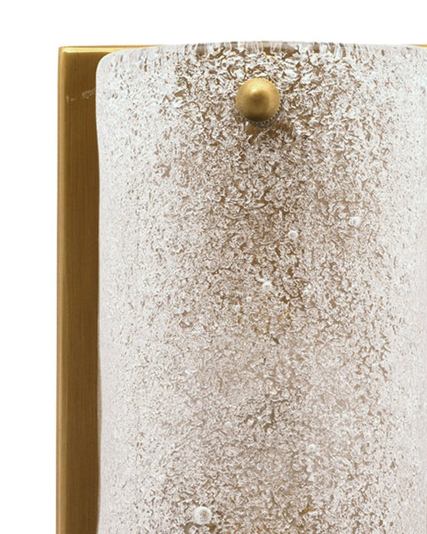 Moet Rounded Sconce in Textured Melted Ice Glass & Antique Brass Metal