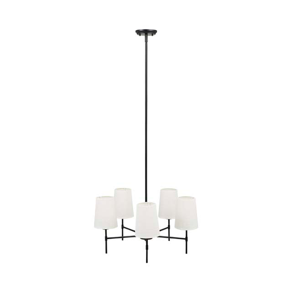 5LT MB REMI CHANDELIER WITH WHITE FABRIC SHADE